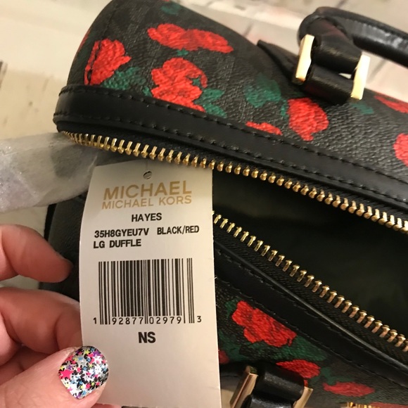 NWT Michael Kors Hayes red rose LG duffle bag - Picture 8 of 8